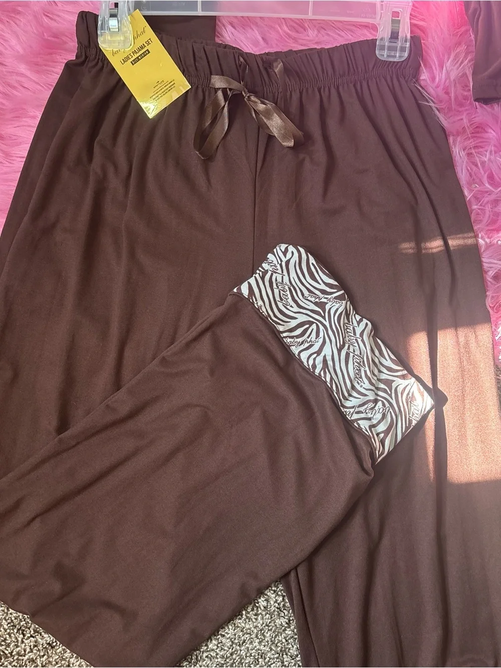 Baby Phat Brown Zebra Print 2 Piece Pajama Set Women’s Medium NWT